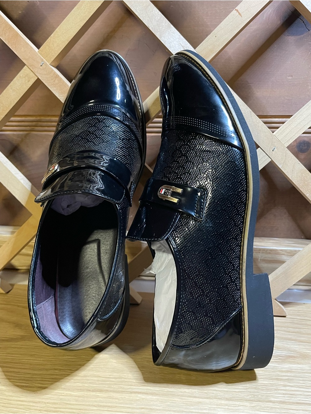 Men’s Sz 11.5 Unbranded Formal Footwear / Black Patent Loafers/ Slip ons